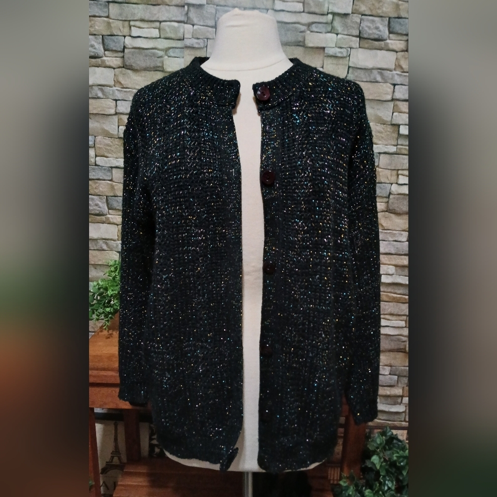 Rare 1990s Vintage 1X Bel Ami Multicolor Metallic Acrylic Cardigan Sweater‎